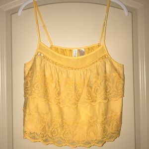 Mustard yellow lace crop top tank
